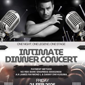 Intimate Dinner Concert Judika, 21 Februari 2025, The Sultan Hotel Jakarta – A magical evening of live music, exquisite dining, and an unforgettable performance by Indonesian superstar Judika. #JudikaLive #IntimateDinnerConcert #TheSultanHotel #LiveMusic #JakartaEvents #IndonesianConcert #FineDining #ExclusiveEvent #MusicAndDining #Judika2025 #SultanHotelJakarta #SpecialPerformance #JakartaConcert #LuxuryEvent #UnforgettableExperience #JudikaFans #EventInJakarta
